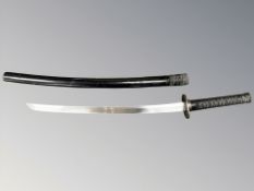 A modern Japanese wakizashi, with 54cm blade, in lacquer saya.