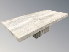 A contemporary polished granite rectangular pedestal coffee table,