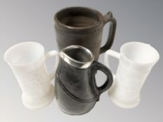 A Royal Doulton blackjack jug with silver rim,