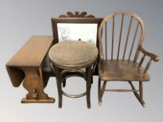 A child's rocking chair, bentwood stool,