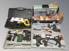 A group of power and hand tools, some boxed, quantity of ratchet straps, etc.