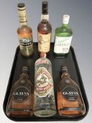 Two bottles of Glayva liqueur, bottle of James Cook Genuine Overseas rum, 71 cl,