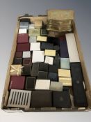 A quantity of empty jewellery boxes, a small jewellery chest in the form of a chest of drawers.