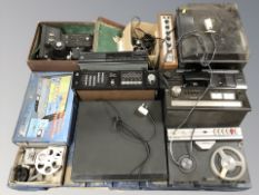 Vintage electricals including Sony CD player, Realistic amplifier, Toshiba hi-fi, projectors,