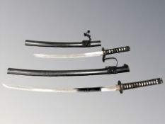 A modern Japanese katana and wakizashi, both with faux shagreen grips and in lacquered saya,