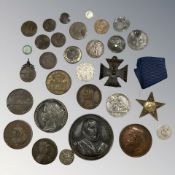 A group of medallions including Columbus medal,