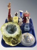A group of coloured glass vases including two Swedish Aseda examples, further figure of a bird,