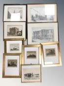 A group of pictures and prints including 19th century monochrome engravings of Northumberland,