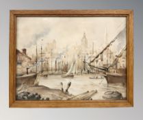 G J Bell (early 19th century) Newcastle Upon Tyne from the river, watercolour, 22 cm x 16.5 cm.