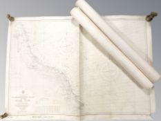 A group of vintage coastal maps including Newcastle.