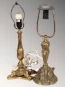 Two ornate brass lamp bases, tallest 53 cm.