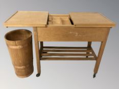 A sewing trolley and metal bound barrel