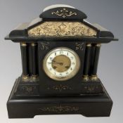 A Victorian black slate mantel clock, height 37 cm.
