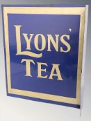 A reproduction Lyon's Tea double sided enamel sign, width 41 cm.