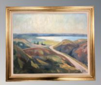 Continental School : Landscape with bay beyond, oil on canvas, 65 cm x 82 cm.