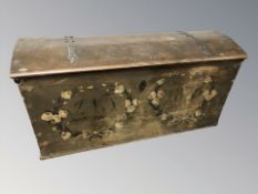 A 19th century painted pine dome top blanket box, 136 cm W x 61 cm D x 65 cm H.