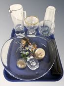 A group of Scandinavian glass wares including vases, jug, goblet, coloured glass animal ornaments,