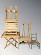 A group of pine folding tables, stool chair, etc.