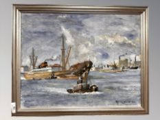 Danish School : Boats in a harbour, oil on canvas, 45 cm x 35 cm.