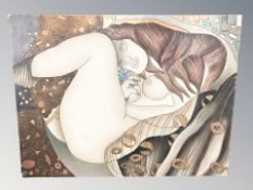 A decorative wall panel depicting a nude figure, 102 cm x 76 cm.