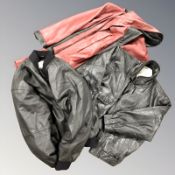 A Venice Italian red leather jacket and three further black leather jackets.