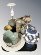 Scandinavian studio pottery wares including jug, tea pot, vase, lamp base, etc.