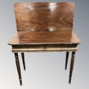 A 19th century mahogany turnover top tea table, width 91 cm.