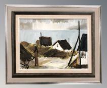 Continental School : Homesteads by a coast, oil on canvas, indistinctly monogrammed, 29 cm x 39 cm.