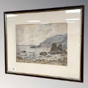 H Burroughs : Coastal landscape, watercolour, 34 cm x 25 cm.