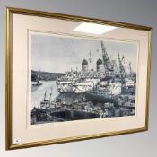 After Richard Hobson : Tyne Dry Dock, colour print, signed in pencil, 77 cm x 56 cm.