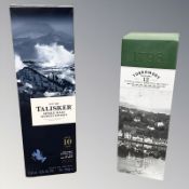 Two bottles of whisky : Talisker Skye 10 year old single malt,