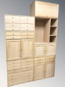 A group of contemporary cabinets / home office suite, chests and an open shelf, each 72 cm wide.