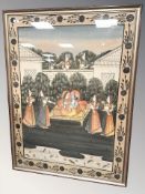 Indian School : Figures by a day bed, watercolour on silk, 78 cm x 107 cm.