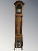 A continental mahogany and satinwood long case clock, height 226 cm.