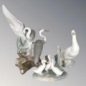 Three Nao figures of geese and herons.