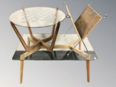 A contemporary oak and glass rectangular coffee table,