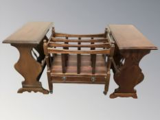 A pair of reproduction magazine tables and a canterbury.