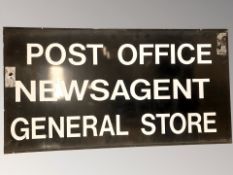 A Post Office Newsagent General Store enameled metal sign, 113 cm x 59 cm.
