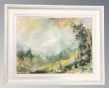 20th Century School : Impressionist landscape, oil on board, indistinctly signed, 43 cm x 58 cm.