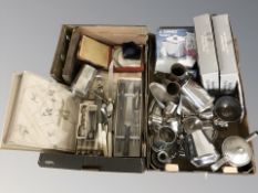 Assorted EPNS tea wares, cutlery, pair of Indian enameled brass vases,