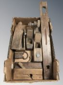 Vintage wooden wood working planes, treen box,