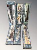 Six Revell scale model maritime / naval modelling kits,