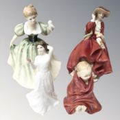 Four Royal Doulton figures comprising Peggy Davies collection Lily HN 3902, With love HN 3393,