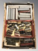 Assorted tin plate locomotives and other rolling stock.