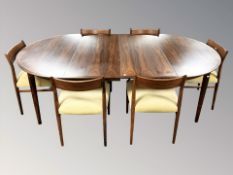 A Danish Arne Vodder for Sibast rosewood extending dining table with two leaves,