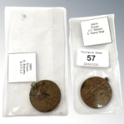 Two WWI Victory Medals; 38891 Pte D Rickerby King's Own Yorkshire Light Infantry,