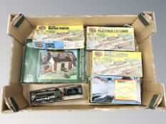 A group of Airfix model railway buildings and structures,