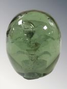 A Victorian Sunderland glass dump with flower sulphide inclusion, height 10.