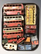 20th century tin plate die cast model buses, cars including Minic Toys, a Dinky Toys No.