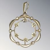 A 9ct gold seed pearl pendant, width 22mm CONDITION REPORT: 1.